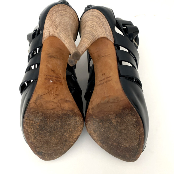 Giuseppe Zanotti Caged Sandal Black Peep Toe Slim Heel Back Zip Ankle St… - Picture 7 of 8